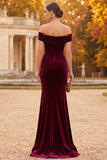 Off the Shoulder Velvet Mermaid Burgundy Formal Dress