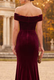 Off the Shoulder Velvet Mermaid Burgundy Formal Dress