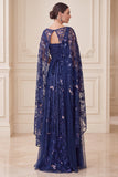 Elegant Navy A Line Sequin Mother of the Bride Dress with Cape