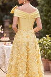 Yellow Off the Shoulder Embroidered Applique A Line Midi Mother of the Bride Dress
