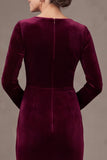 Burgundy Velvet V-Neck Long Sleeve Ruched Mermaid Mother of the Bride Dress
