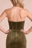 Olive Strapless Corset Ruched Sheath Velvet Formal Dress