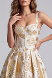 Champagne Jacquard Corset A Line Prom Dress with Lace-up Back