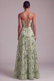 Sequin Green A Line Strapless Prom Dress with Lace-up Back