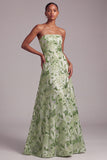 Sequin Green A Line Strapless Prom Dress with Lace-up Back