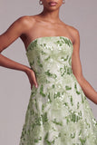 Sequin Green A Line Strapless Prom Dress with Lace-up Back