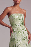 Sequin Green A Line Strapless Prom Dress with Lace-up Back