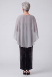 Black Velvet Embroidered Sheath Mother of the Bride Dress with Chiffon Cape