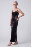 Black Velvet Embroidered Sheath Mother of the Bride Dress with Chiffon Cape