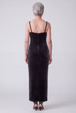 Black Velvet Embroidered Sheath Mother of the Bride Dress with Chiffon Cape
