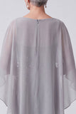 Black Velvet Embroidered Sheath Mother of the Bride Dress with Chiffon Cape