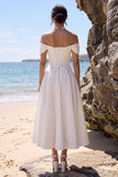Off the Shoulder White Corset A Line Midi Engagement Dress