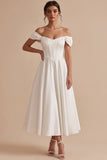 Off the Shoulder White Corset A Line Midi Engagement Dress