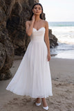Strapless White Chiffon Ruched A Line Midi Engagement Dress