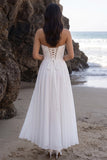 Strapless White Chiffon Ruched A Line Midi Engagement Dress