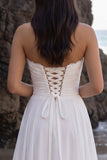 Strapless White Chiffon Ruched A Line Midi Engagement Dress