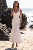 White Corset Mermaid Midi Engagement Dress with Lace-up Back