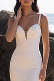 White Corset Mermaid Midi Engagement Dress with Lace-up Back