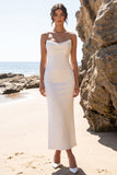 Sheath White Strapless Midi Engagement Dress with Back Slit