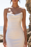 Sheath White Strapless Midi Engagement Dress with Back Slit