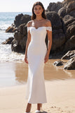 Off the Shoulder White Mermaid Midi Engagement Dress with Lace