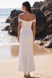 Off the Shoulder White Mermaid Midi Engagement Dress with Lace