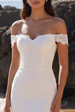 Off the Shoulder White Mermaid Midi Engagement Dress with Lace