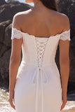 Off the Shoulder White Mermaid Midi Engagement Dress with Lace