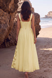 White Chiffon A Line Lace Midi Engagement Dress with Slit