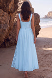 White Chiffon A Line Lace Midi Engagement Dress with Slit