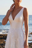 White A Line V-Neck Lace Appliqued Midi Engagement Dress