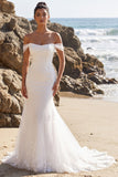 Mermaid Off the Shoulder White Appliqued Wedding Dress