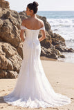 Mermaid Off the Shoulder White Appliqued Wedding Dress