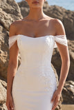 Mermaid Off the Shoulder White Appliqued Wedding Dress