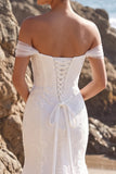 Mermaid Off the Shoulder White Appliqued Wedding Dress