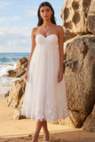 Sweetheart White A Line Midi Engagement Dress with Appliques
