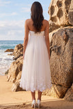 Sweetheart White A Line Midi Engagement Dress with Appliques