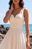 Simple White A Line Chiffon Midi Engagement Dress with Lace-up Back