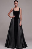 Plum A Line Square Neck Velvet Satin Formal Dress with Lace-up Back