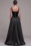 Plum A Line Square Neck Velvet Satin Formal Dress with Lace-up Back