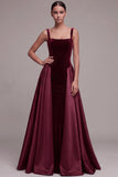 Plum A Line Square Neck Velvet Satin Formal Dress with Lace-up Back