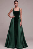 Plum A Line Square Neck Velvet Satin Formal Dress with Lace-up Back