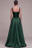 Plum A Line Square Neck Velvet Satin Formal Dress with Lace-up Back