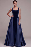 Plum A Line Square Neck Velvet Satin Formal Dress with Lace-up Back