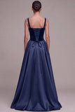 Plum A Line Square Neck Velvet Satin Formal Dress with Lace-up Back