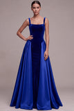 Plum A Line Square Neck Velvet Satin Formal Dress with Lace-up Back