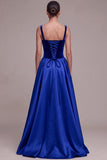 Plum A Line Square Neck Velvet Satin Formal Dress with Lace-up Back