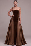 Plum A Line Square Neck Velvet Satin Formal Dress with Lace-up Back