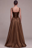 Plum A Line Square Neck Velvet Satin Formal Dress with Lace-up Back