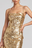 Sparkly Gold Sheath 3D Sequin Formal Dress with Slit